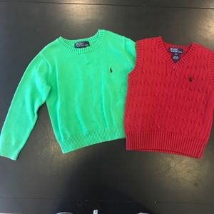 Polo Ralph Lauren 4t green sweater and red vest.